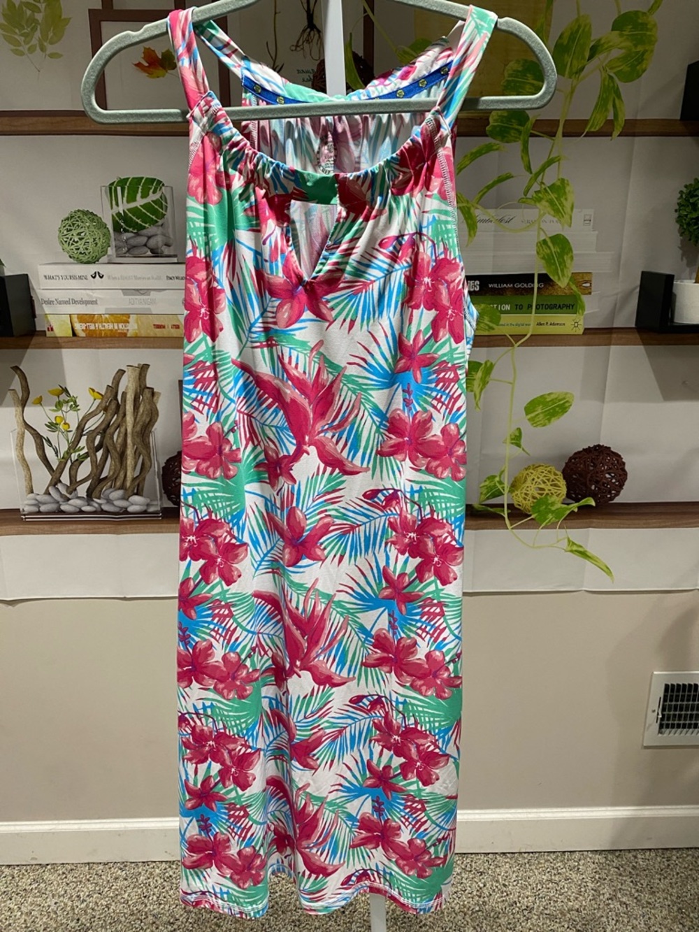 Tropical Floral Sundress in Pink & Green. Banana boat UPF 50. Size XL.